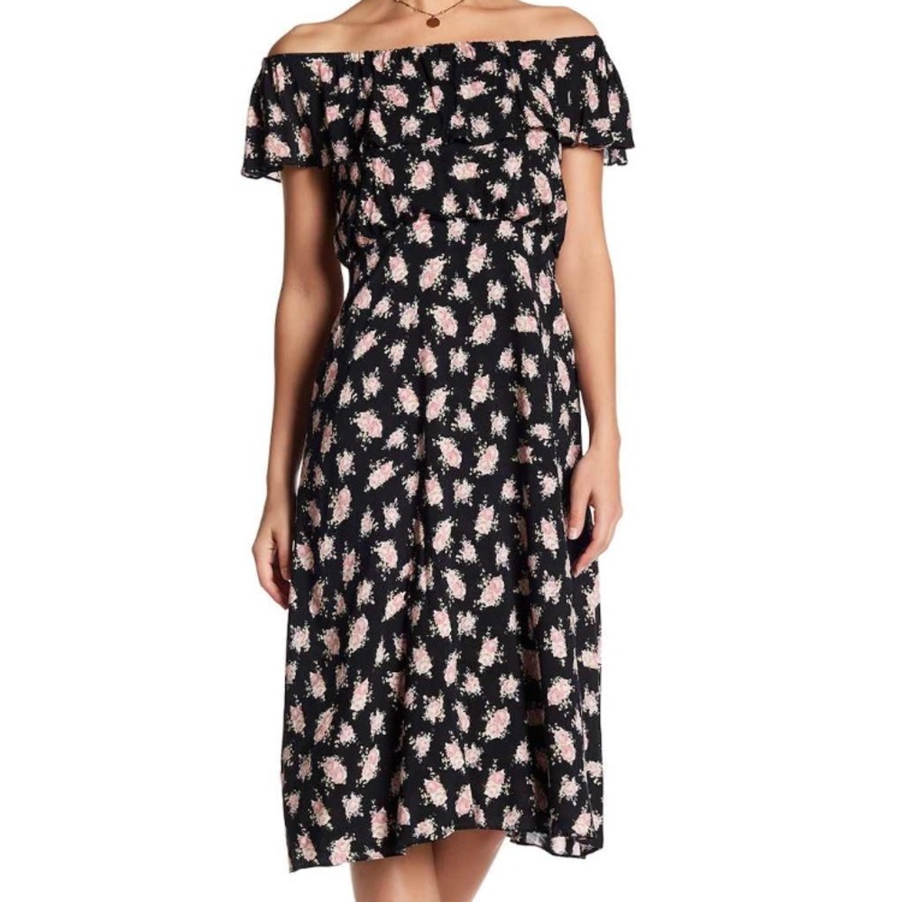 Betsy Johnson off the shoulder ruffle midi Dress